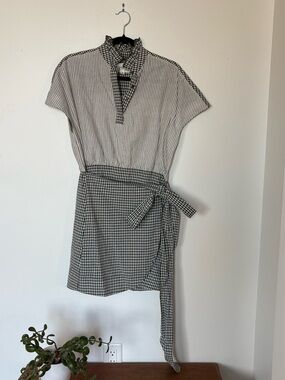Tuckernuck Pomander Place Black and White Striped & Gingham Tie-Waist Mini Dress